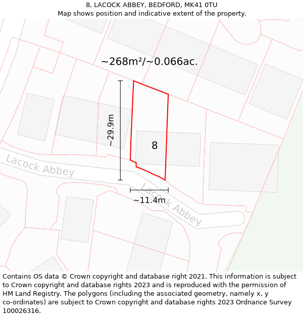 8, LACOCK ABBEY, BEDFORD, MK41 0TU: Plot and title map