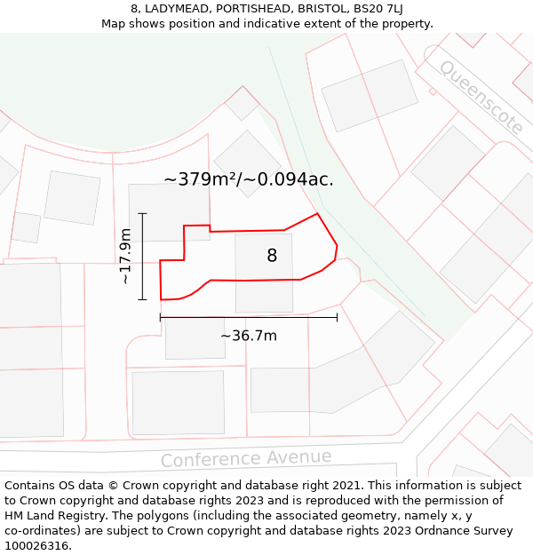 8, LADYMEAD, PORTISHEAD, BRISTOL, BS20 7LJ: Plot and title map