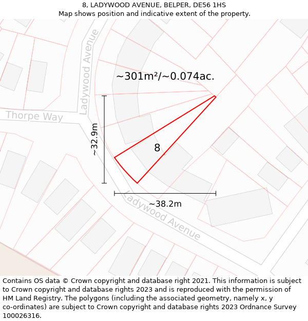 8, LADYWOOD AVENUE, BELPER, DE56 1HS: Plot and title map