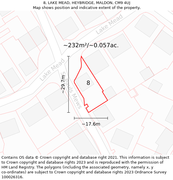 8, LAKE MEAD, HEYBRIDGE, MALDON, CM9 4UJ: Plot and title map