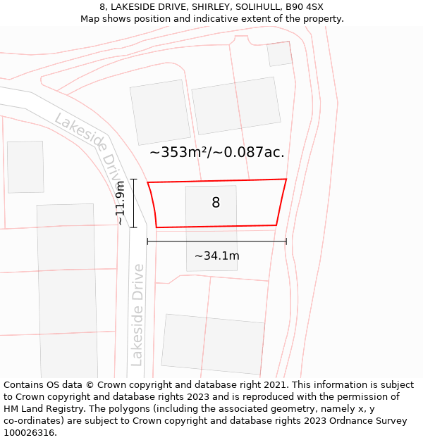 8, LAKESIDE DRIVE, SHIRLEY, SOLIHULL, B90 4SX: Plot and title map