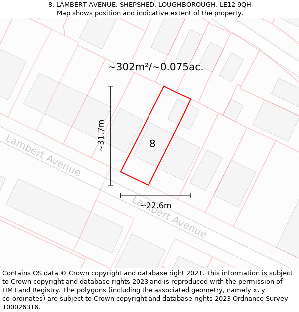 8, LAMBERT AVENUE, SHEPSHED, LOUGHBOROUGH, LE12 9QH: Plot and title map