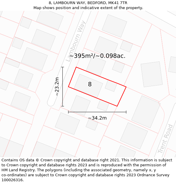 8, LAMBOURN WAY, BEDFORD, MK41 7TR: Plot and title map