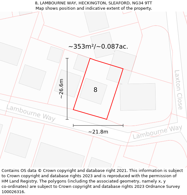 8, LAMBOURNE WAY, HECKINGTON, SLEAFORD, NG34 9TT: Plot and title map