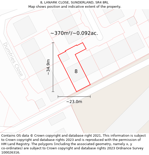 8, LANARK CLOSE, SUNDERLAND, SR4 8RL: Plot and title map