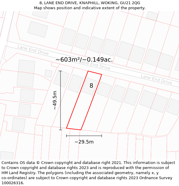 8, LANE END DRIVE, KNAPHILL, WOKING, GU21 2QG: Plot and title map