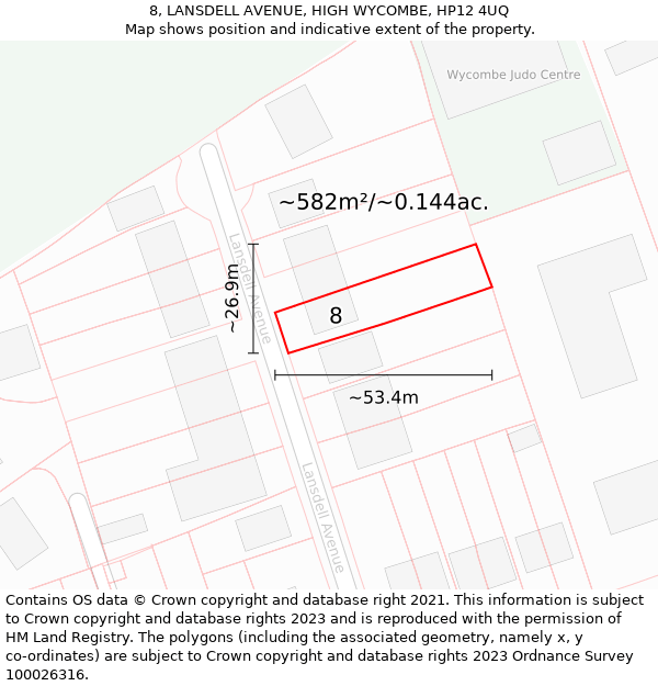 8, LANSDELL AVENUE, HIGH WYCOMBE, HP12 4UQ: Plot and title map