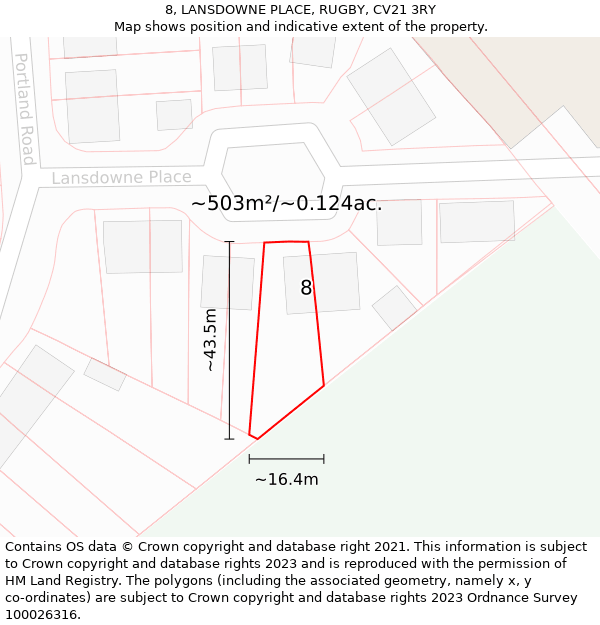 8, LANSDOWNE PLACE, RUGBY, CV21 3RY: Plot and title map