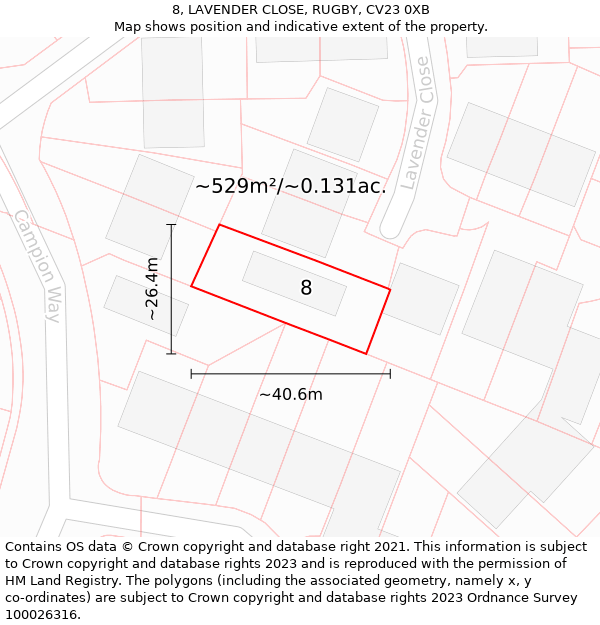 8, LAVENDER CLOSE, RUGBY, CV23 0XB: Plot and title map