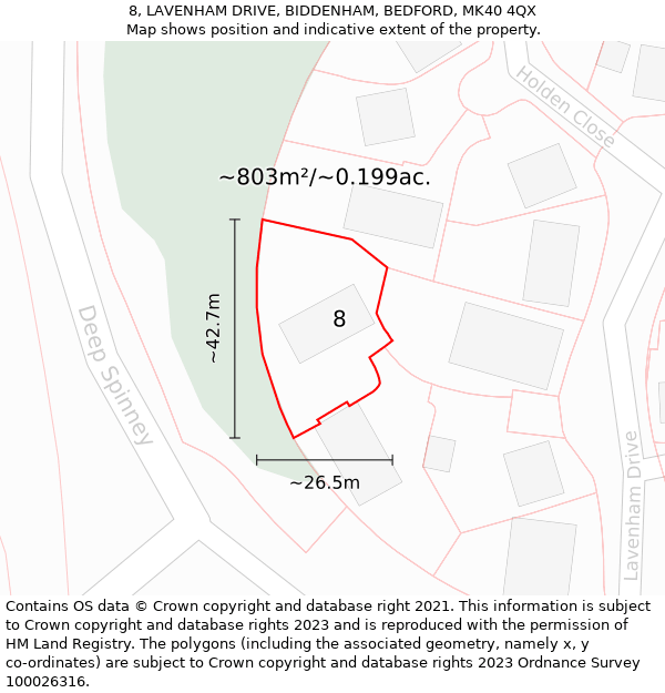 8, LAVENHAM DRIVE, BIDDENHAM, BEDFORD, MK40 4QX: Plot and title map