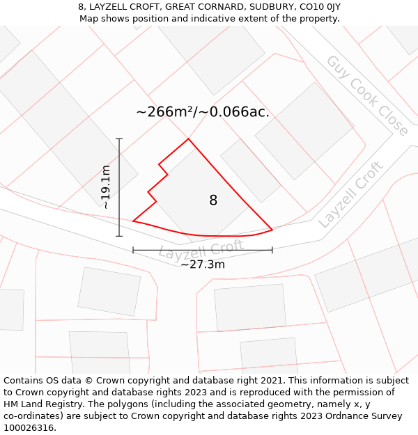 8, LAYZELL CROFT, GREAT CORNARD, SUDBURY, CO10 0JY: Plot and title map