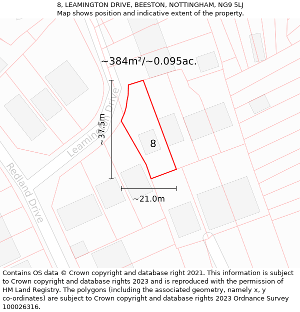 8, LEAMINGTON DRIVE, BEESTON, NOTTINGHAM, NG9 5LJ: Plot and title map