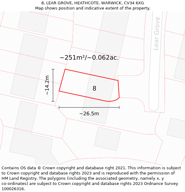 8, LEAR GROVE, HEATHCOTE, WARWICK, CV34 6XG: Plot and title map