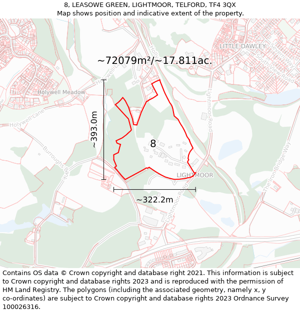 8, LEASOWE GREEN, LIGHTMOOR, TELFORD, TF4 3QX: Plot and title map