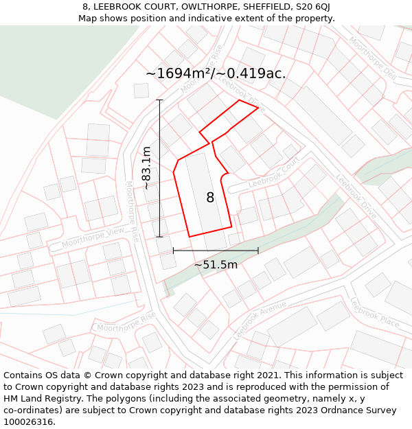 8, LEEBROOK COURT, OWLTHORPE, SHEFFIELD, S20 6QJ: Plot and title map