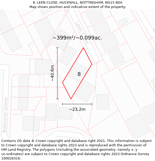 8, LEEN CLOSE, HUCKNALL, NOTTINGHAM, NG15 8DA: Plot and title map