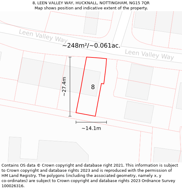 8, LEEN VALLEY WAY, HUCKNALL, NOTTINGHAM, NG15 7QR: Plot and title map