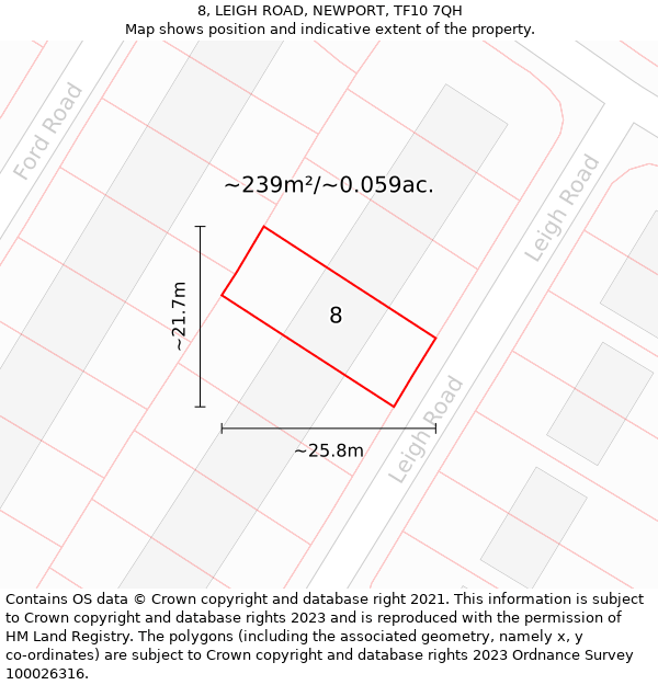 8, LEIGH ROAD, NEWPORT, TF10 7QH: Plot and title map