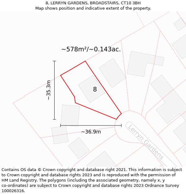 8, LERRYN GARDENS, BROADSTAIRS, CT10 3BH: Plot and title map