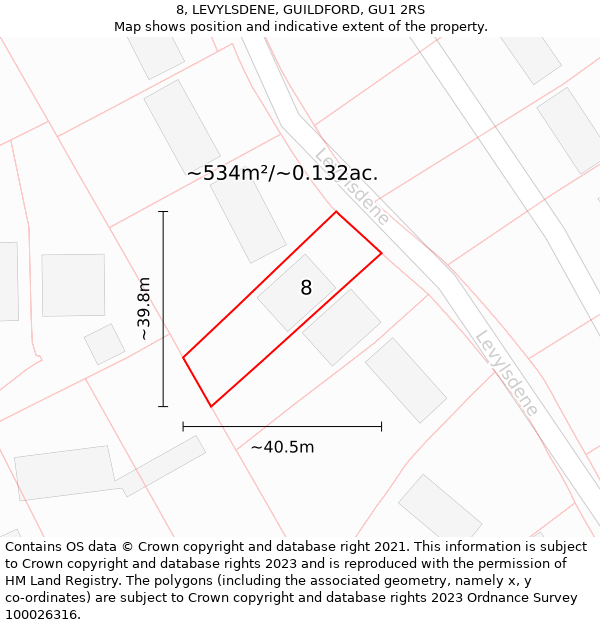 8, LEVYLSDENE, GUILDFORD, GU1 2RS: Plot and title map