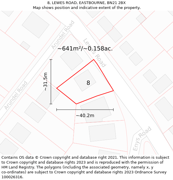 8, LEWES ROAD, EASTBOURNE, BN21 2BX: Plot and title map