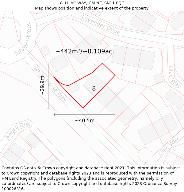 8, LILAC WAY, CALNE, SN11 0QG: Plot and title map