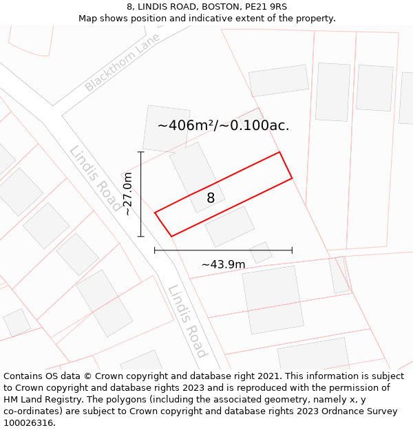 8, LINDIS ROAD, BOSTON, PE21 9RS: Plot and title map