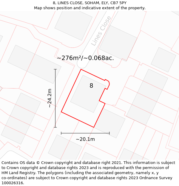 8, LINES CLOSE, SOHAM, ELY, CB7 5PY: Plot and title map