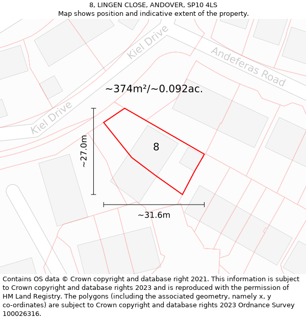 8, LINGEN CLOSE, ANDOVER, SP10 4LS: Plot and title map