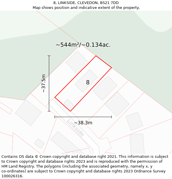 8, LINKSIDE, CLEVEDON, BS21 7DD: Plot and title map