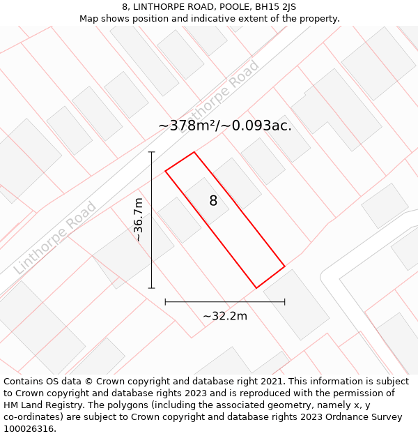 8, LINTHORPE ROAD, POOLE, BH15 2JS: Plot and title map