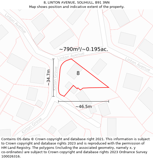 8, LINTON AVENUE, SOLIHULL, B91 3NN: Plot and title map