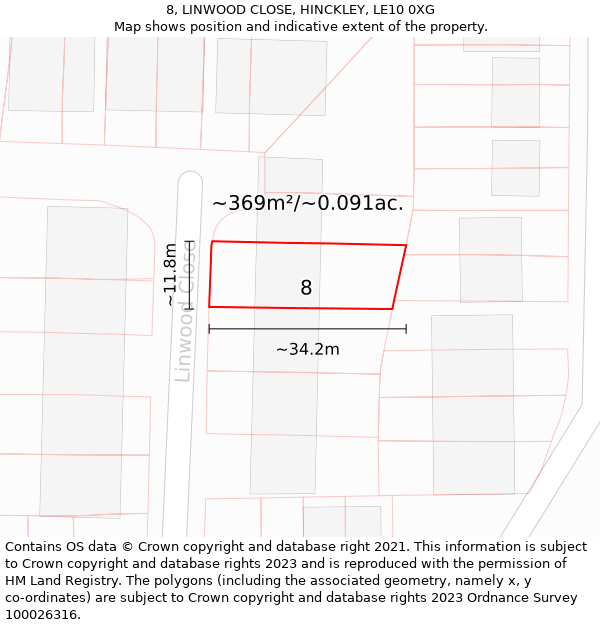 8, LINWOOD CLOSE, HINCKLEY, LE10 0XG: Plot and title map