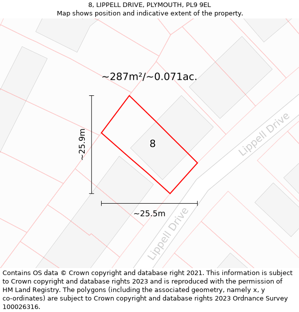 8, LIPPELL DRIVE, PLYMOUTH, PL9 9EL: Plot and title map