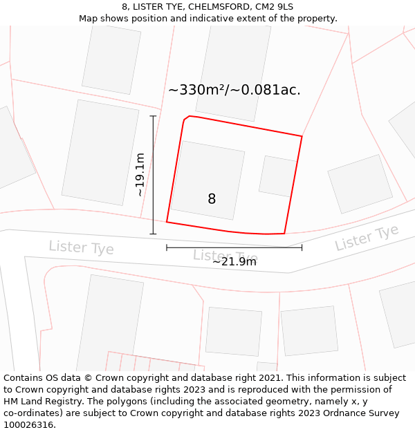 8, LISTER TYE, CHELMSFORD, CM2 9LS: Plot and title map