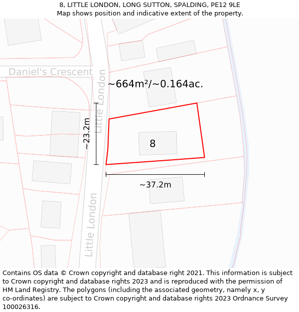 8, LITTLE LONDON, LONG SUTTON, SPALDING, PE12 9LE: Plot and title map