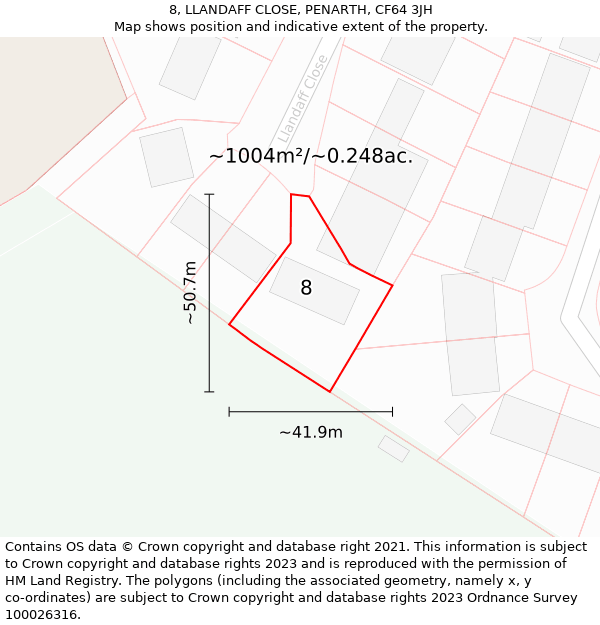 8, LLANDAFF CLOSE, PENARTH, CF64 3JH: Plot and title map