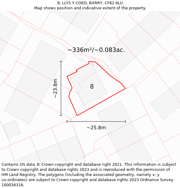 8, LLYS Y COED, BARRY, CF62 6LU: Plot and title map