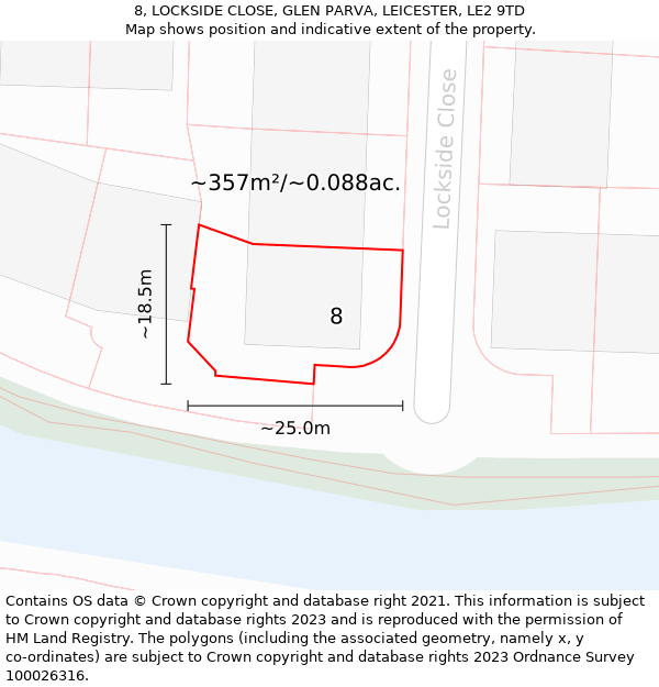 8, LOCKSIDE CLOSE, GLEN PARVA, LEICESTER, LE2 9TD: Plot and title map