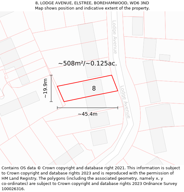 8, LODGE AVENUE, ELSTREE, BOREHAMWOOD, WD6 3ND: Plot and title map