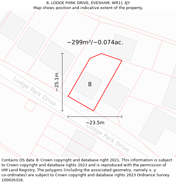 8, LODGE PARK DRIVE, EVESHAM, WR11 3JY: Plot and title map