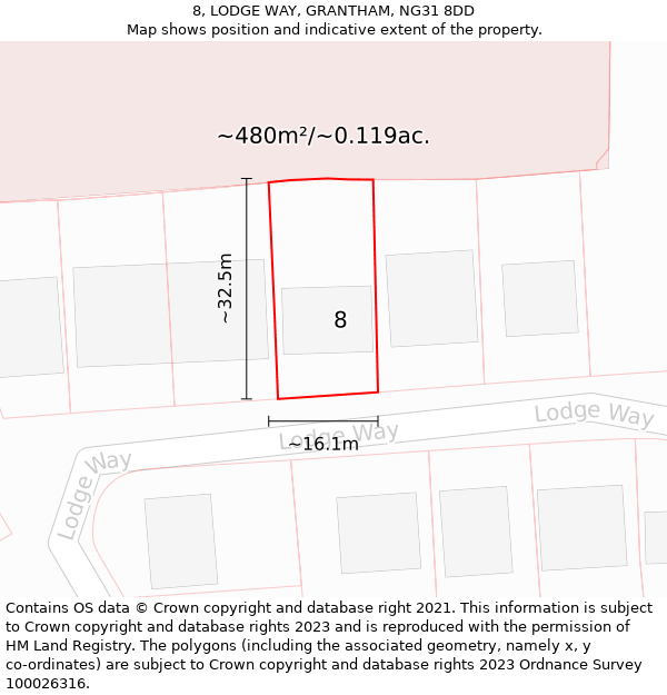 8, LODGE WAY, GRANTHAM, NG31 8DD: Plot and title map