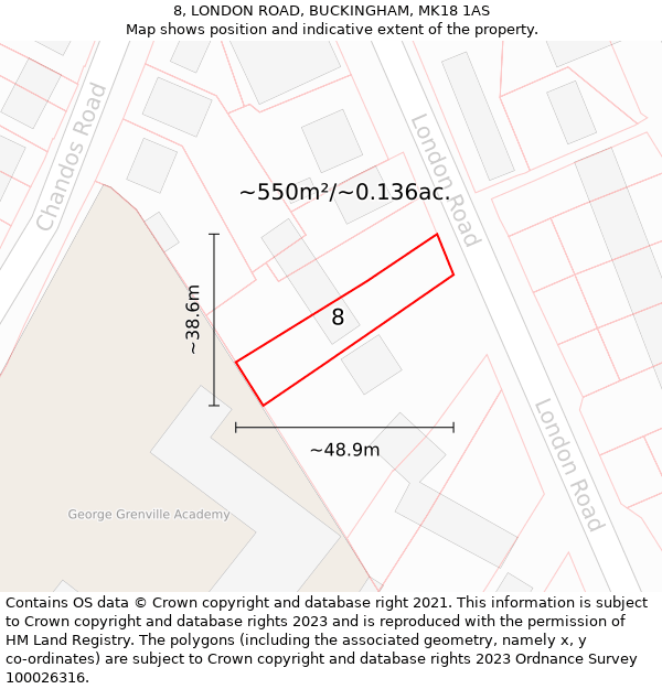 8, LONDON ROAD, BUCKINGHAM, MK18 1AS: Plot and title map