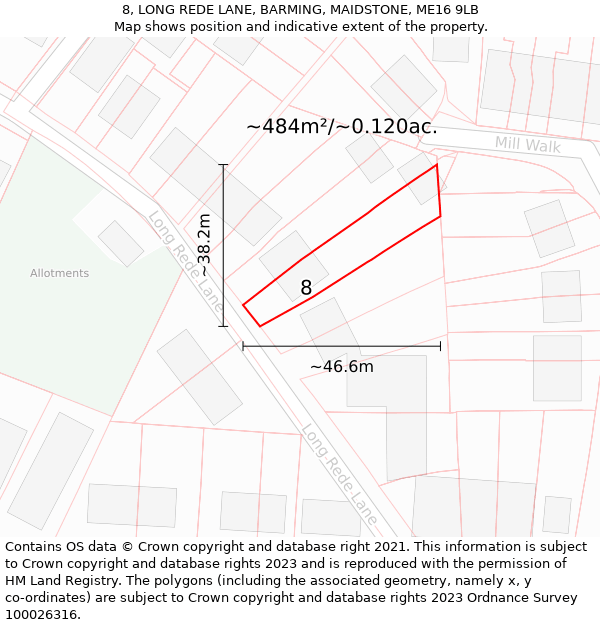 8, LONG REDE LANE, BARMING, MAIDSTONE, ME16 9LB: Plot and title map