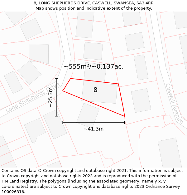 8, LONG SHEPHERDS DRIVE, CASWELL, SWANSEA, SA3 4RP: Plot and title map