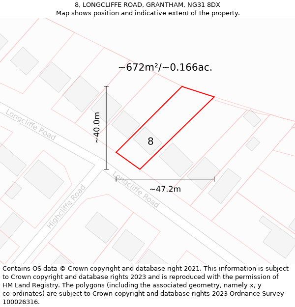 8, LONGCLIFFE ROAD, GRANTHAM, NG31 8DX: Plot and title map