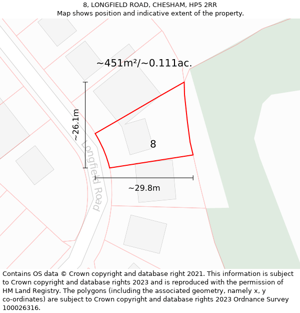 8, LONGFIELD ROAD, CHESHAM, HP5 2RR: Plot and title map