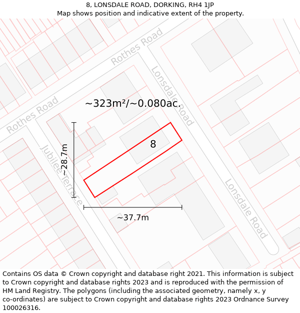 8, LONSDALE ROAD, DORKING, RH4 1JP: Plot and title map