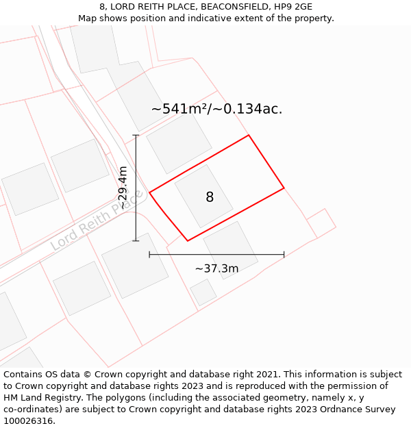 8, LORD REITH PLACE, BEACONSFIELD, HP9 2GE: Plot and title map