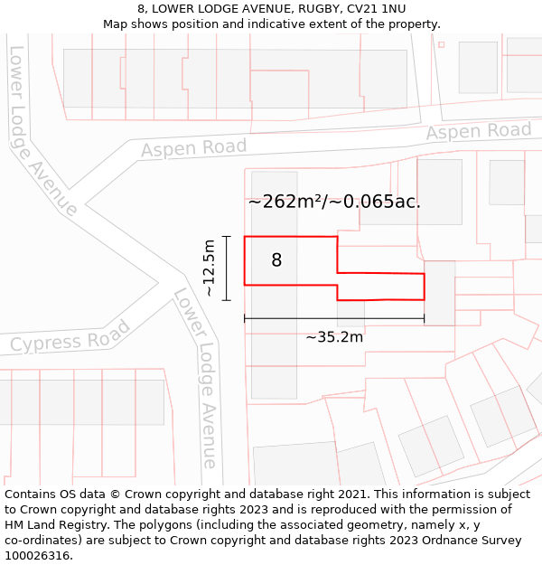 8, LOWER LODGE AVENUE, RUGBY, CV21 1NU: Plot and title map